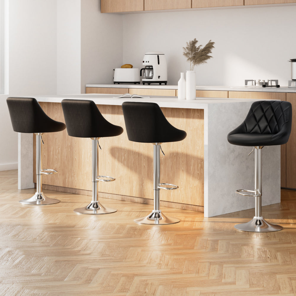 Artiss 4x Bar Stools Leather Padded Gas Lift Black