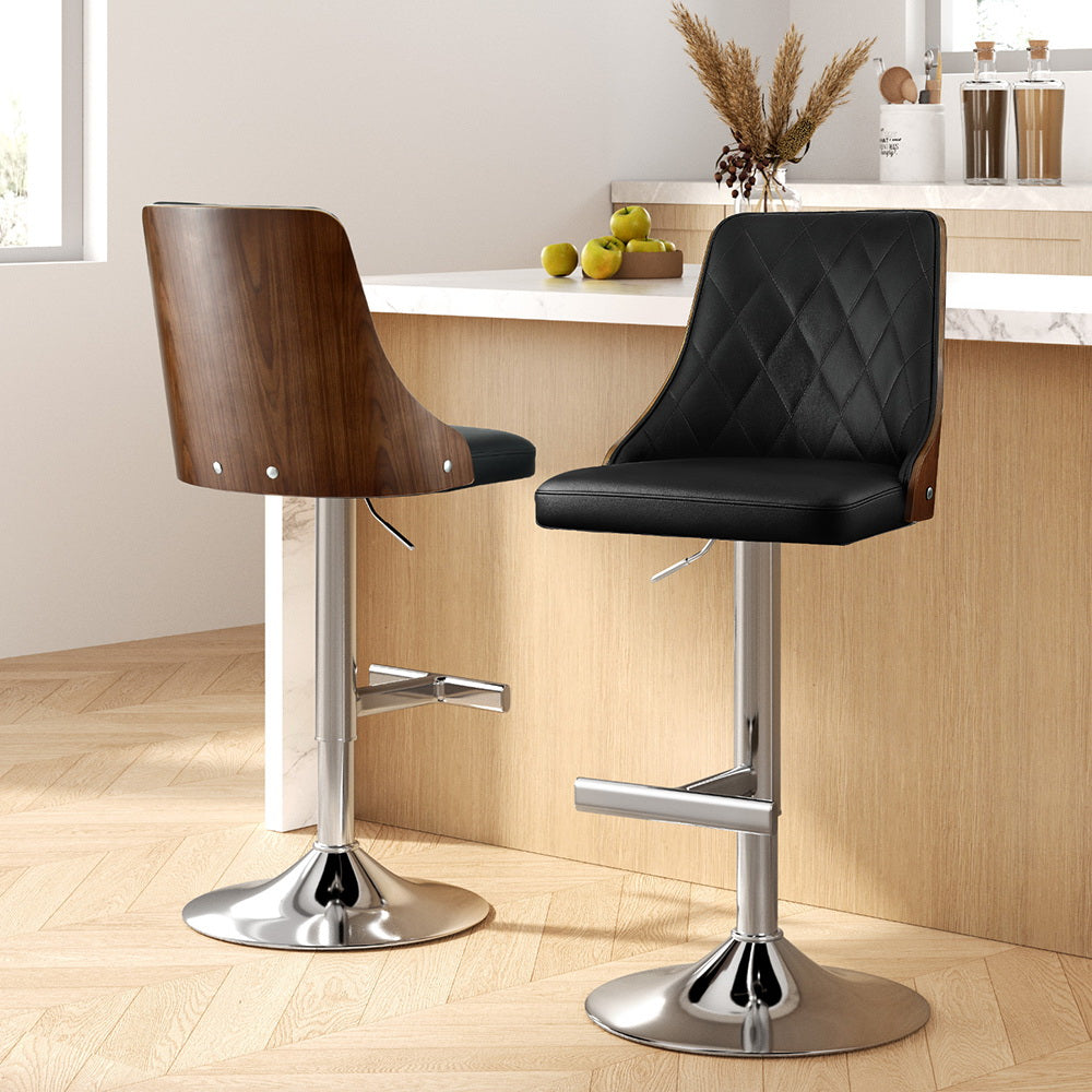 Artiss 2X Bar Stool Wood Swivel Adjustable Kitchen Counter Stool Leather Black
