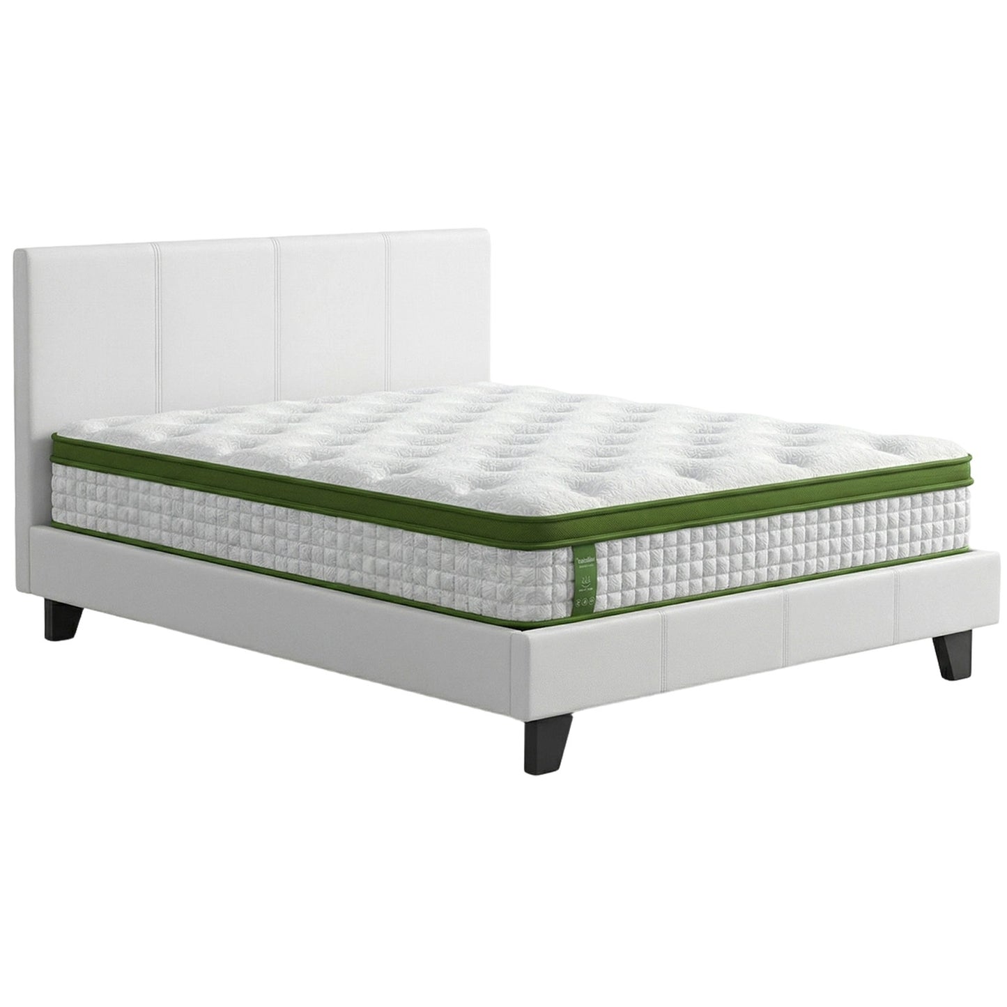Artiss Double Bed Frame Platform White PVC Leather Hybrid Mattress Modern
