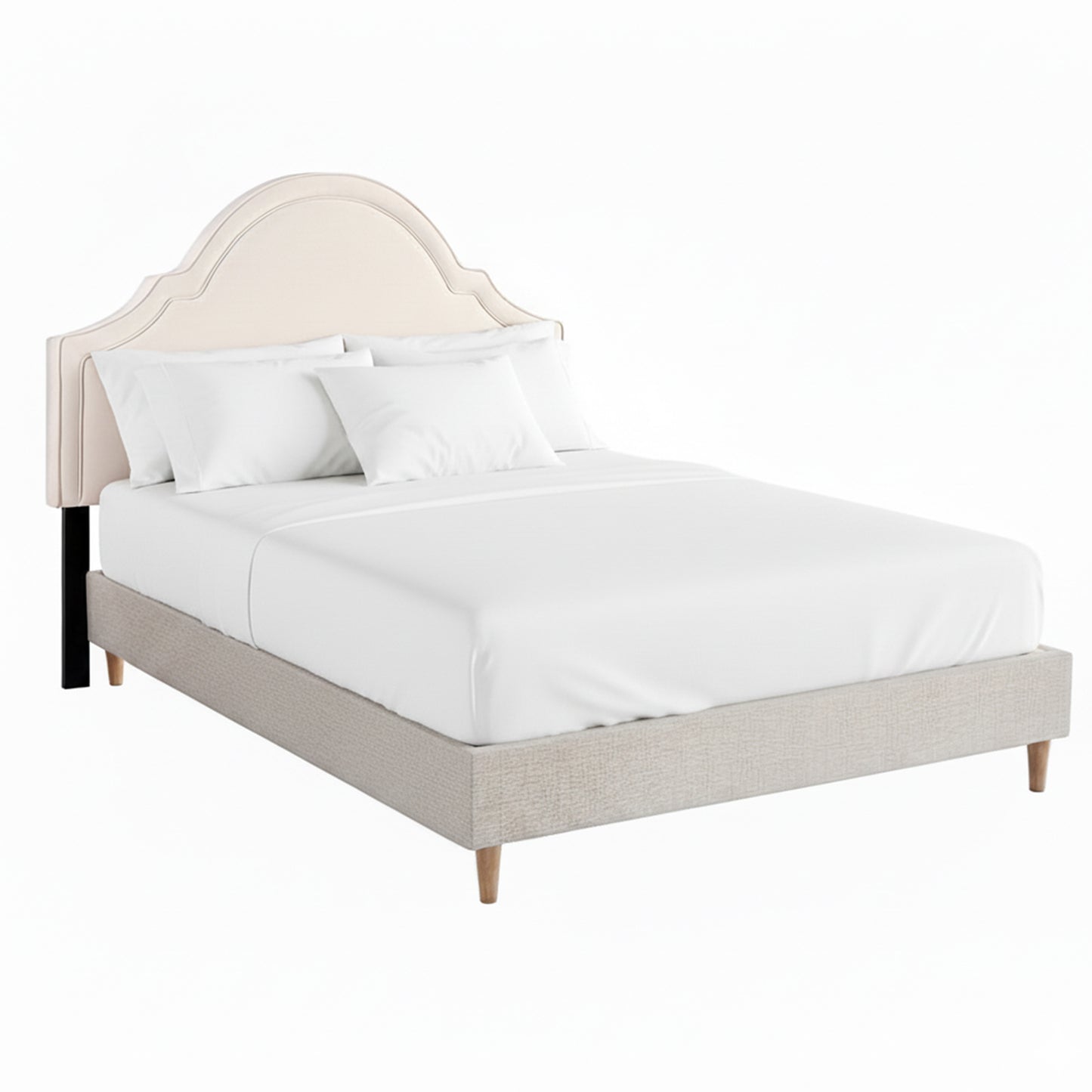 Artiss Queen Bed Frame with Storage Scalloped Velvet Headboard Wooden Platform Base