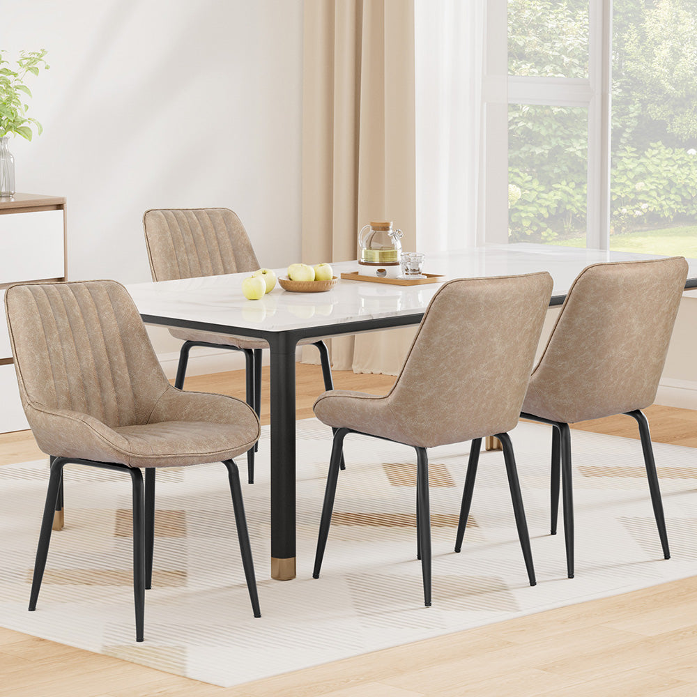 Artiss 4x Dining Chairs Retro PU Leather Kitchen Lounge Cafe Accent Chair Khaki