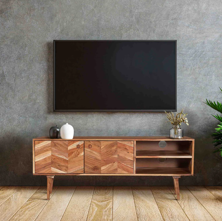Flinders Herringbone 2 Doors & 2 Shelves Mango Wood TV Unit with Storage