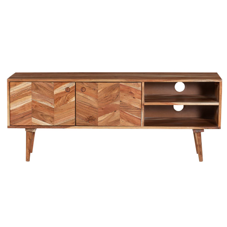 Flinders Herringbone 2 Doors & 2 Shelves Mango Wood TV Unit with Storage
