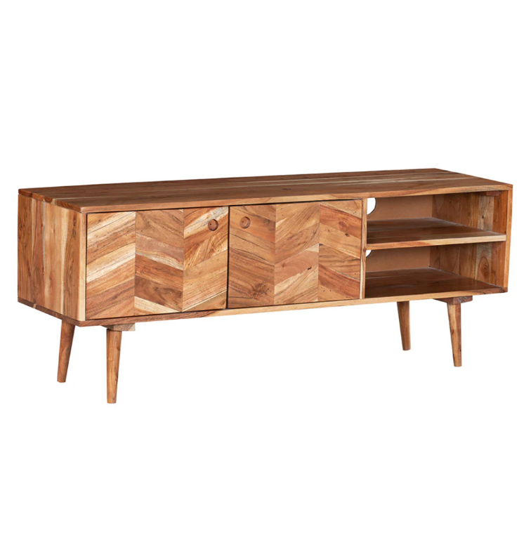 Flinders Herringbone 2 Doors & 2 Shelves Mango Wood TV Unit with Storage