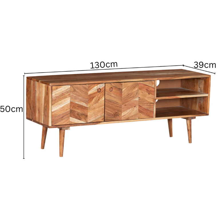 Flinders Herringbone 2 Doors & 2 Shelves Mango Wood TV Unit with Storage