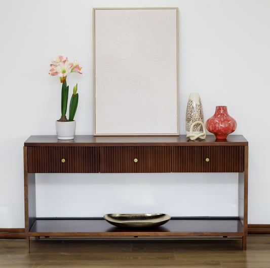 Frazer Walnut Console Table with 3 Drawers