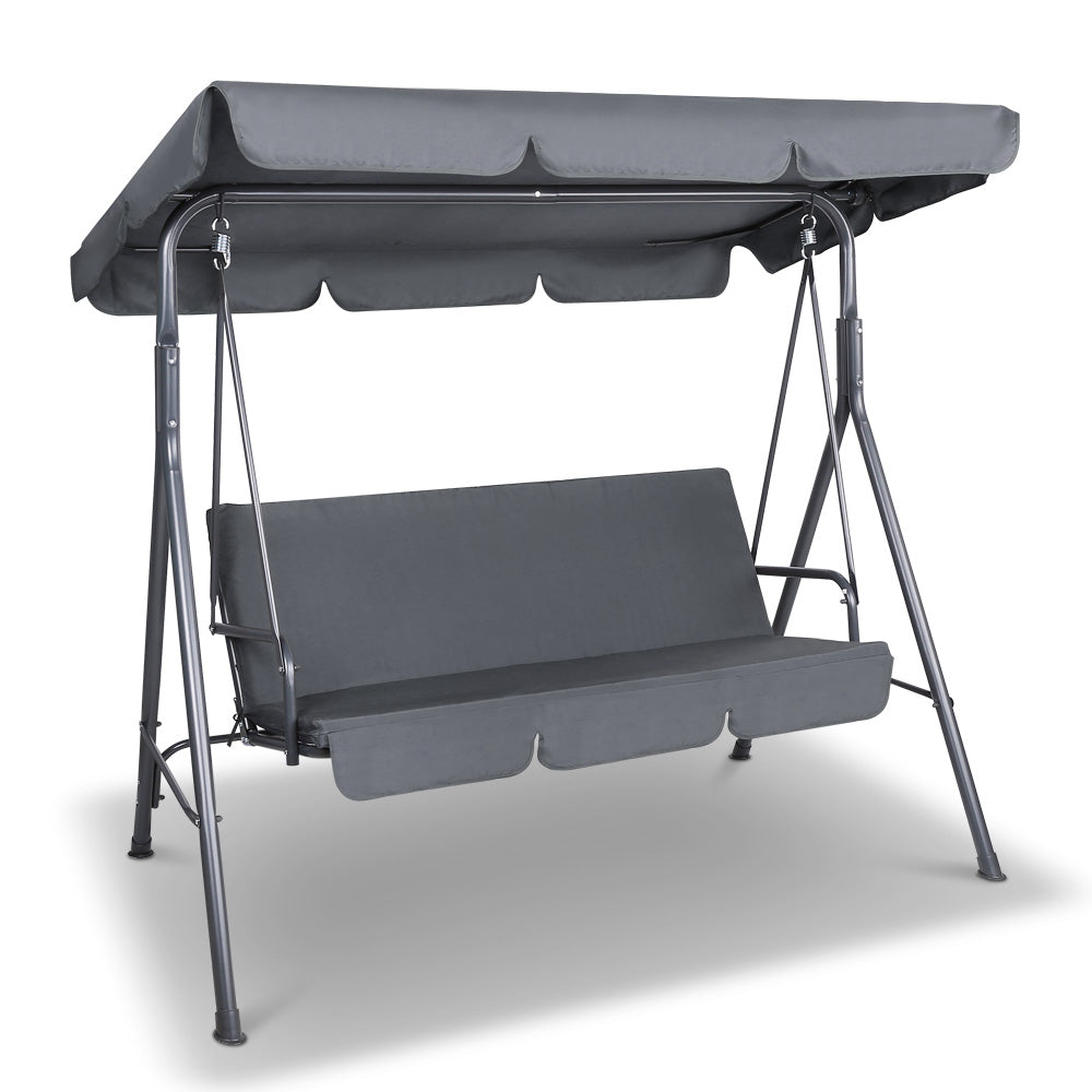 Gardeon Outdoor Swing Chair Garden Chair Bench Furniture Canopy 3 Seater Grey