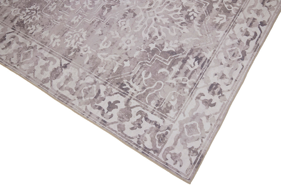 Shay Beige Traditional Distressed Machine Washable Rug