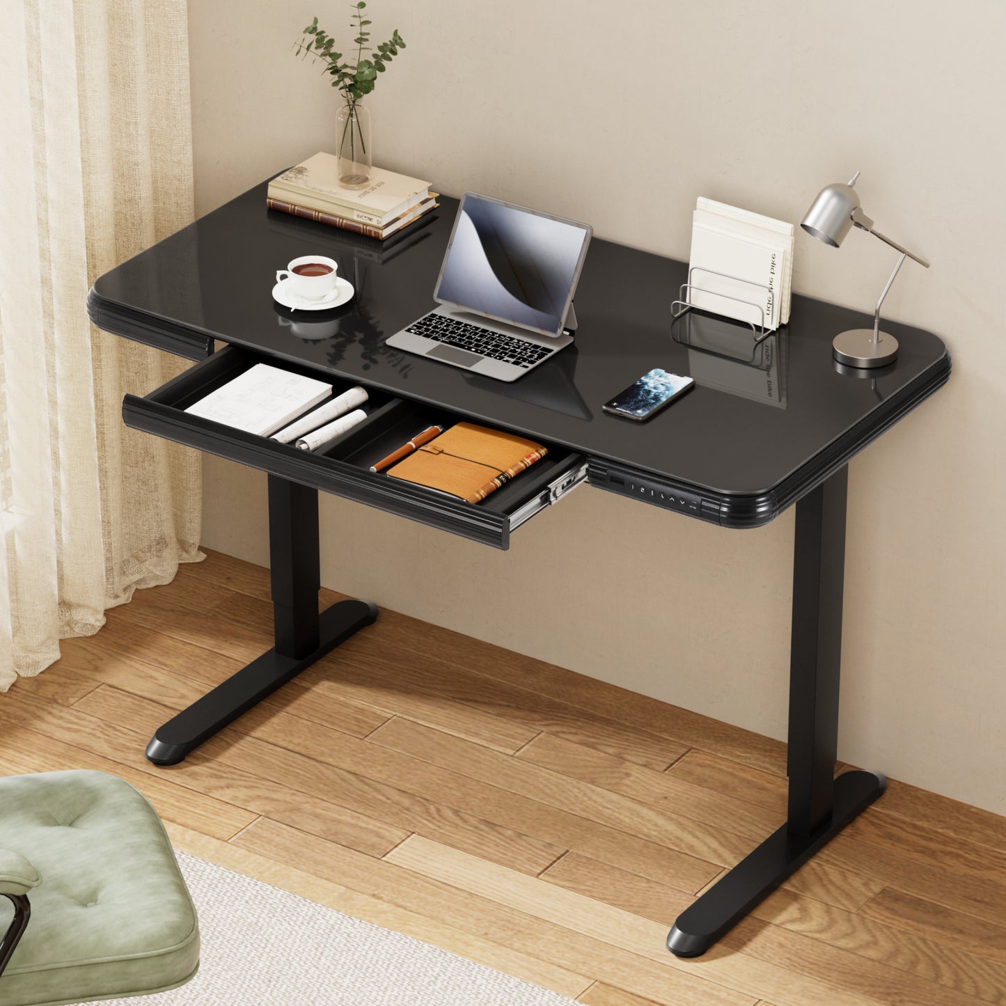 Artiss Standing Desk Motorised Tempered Glass Top Electric Black 120CM