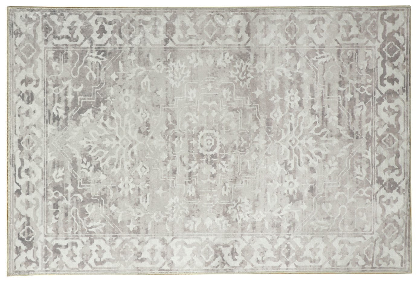 Shay Beige Traditional Distressed Machine Washable Rug