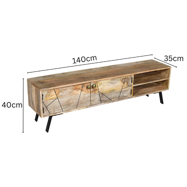 Leia 2 Doors Mango Wood TV Unit Stand with Storage