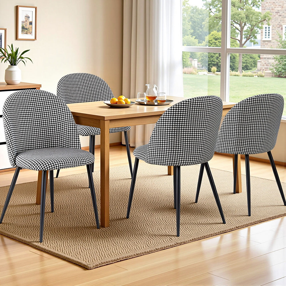 Artiss Dining Chairs Set of 4 Linen Solid Curved Houndstooth