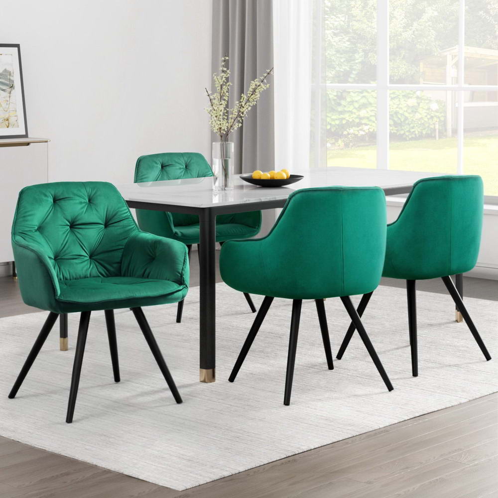 Artiss Dining Chairs Set of 4 Velvet Diamond Tufted Armchair Green