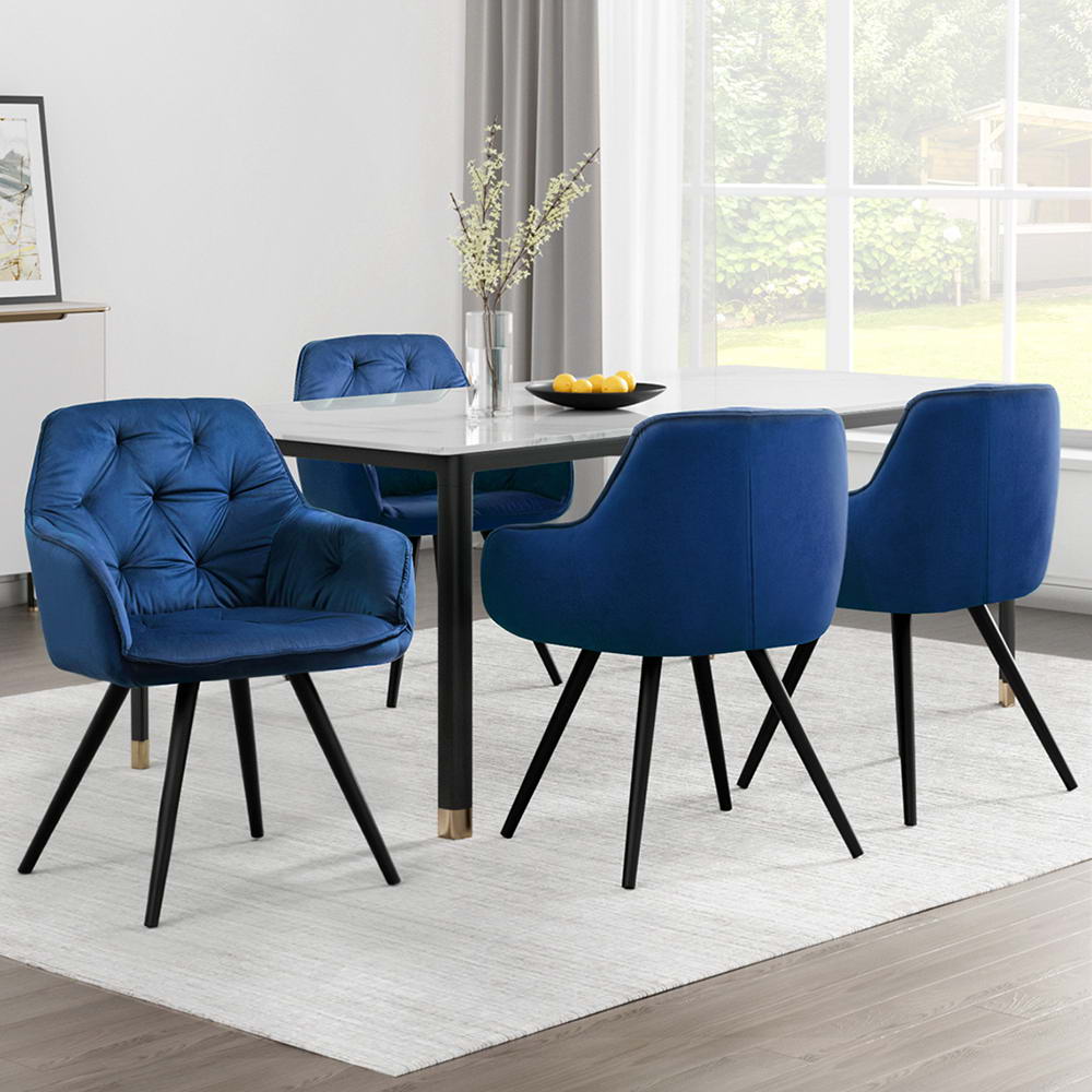 Artiss Dining Chairs Set of 4 Velvet Diamond Tufted Armchair Blue