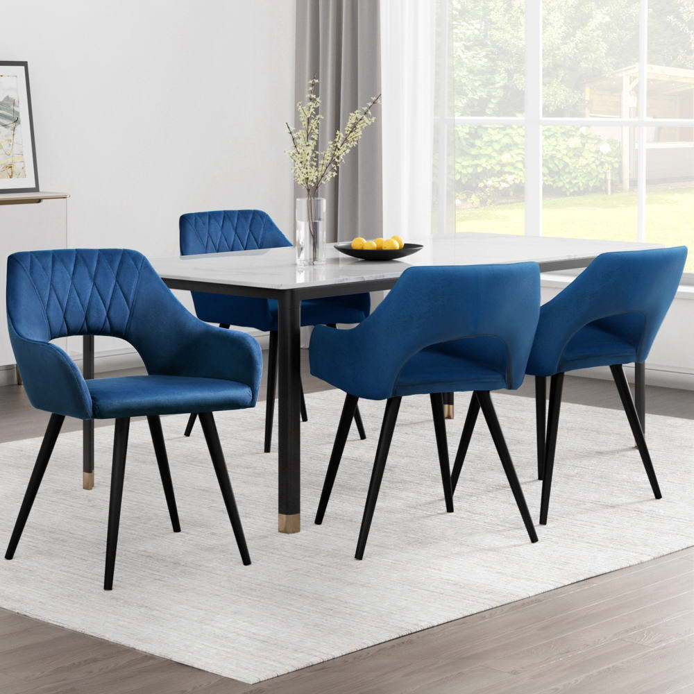 Artiss Dining Chairs Set of 4 Velvet Hollow Armchair Blue