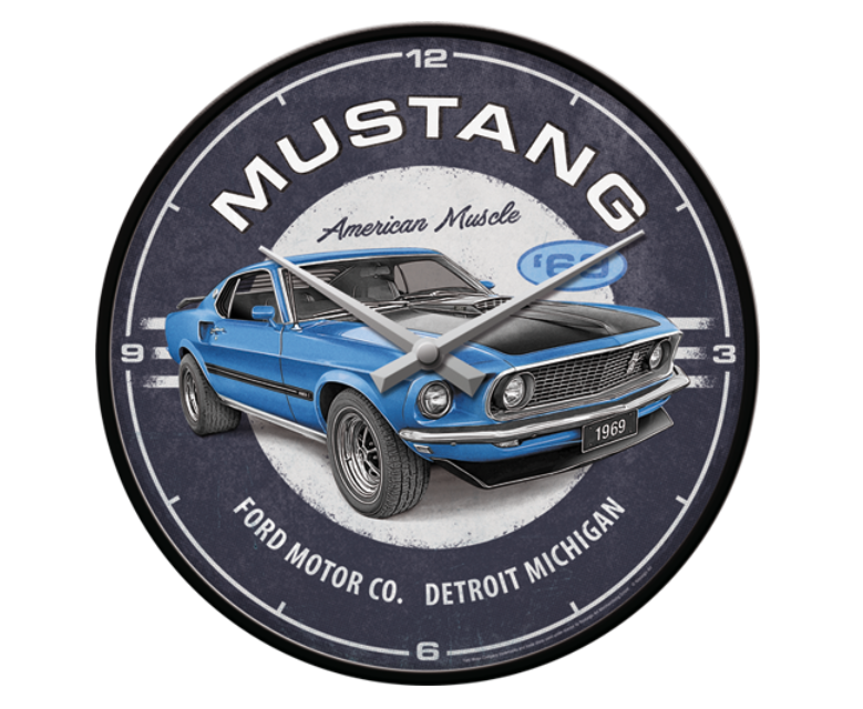 WALL CLOCK FORD MUSTANG - 1969 MACH 1 BLUE