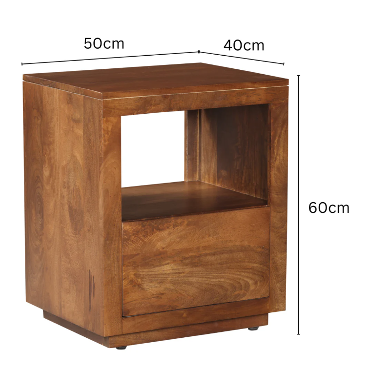 Nyra Walnut Finish Bedside Table with 1 Drawer
