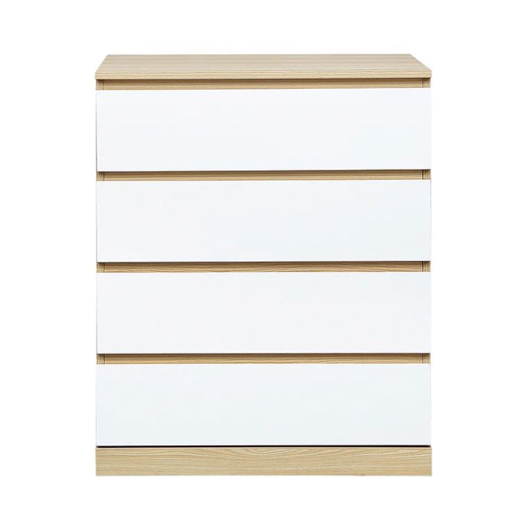 Raka White and Natural 4 Drawers Chest Tallboy