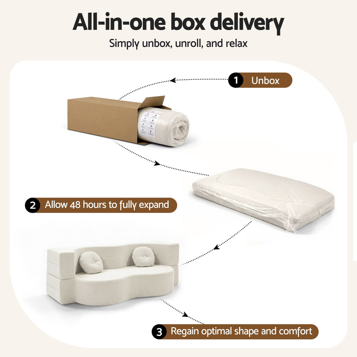Artiss Folding Sofa Bed Floor Couch 2-in-1 Convertible Futon Loveseat Beige