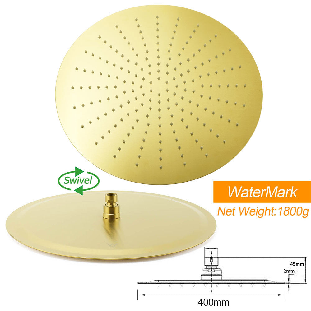 WELS 16" Round Stainless Steel Shower Head Extension Ceiling Arm Set Brushed Gold