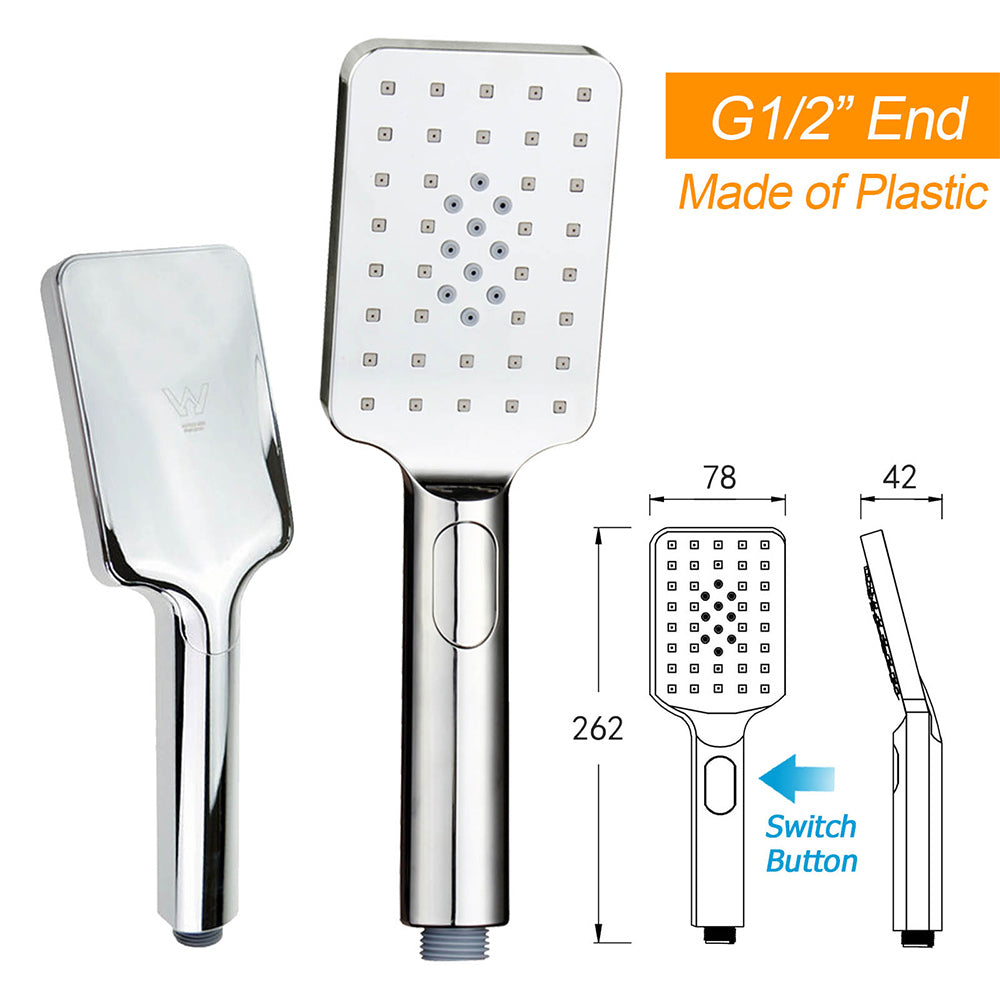 WELS Square Twin Shower Head Chrome 16" Large 3 Mode Handheld Diverter Wall Arm Set