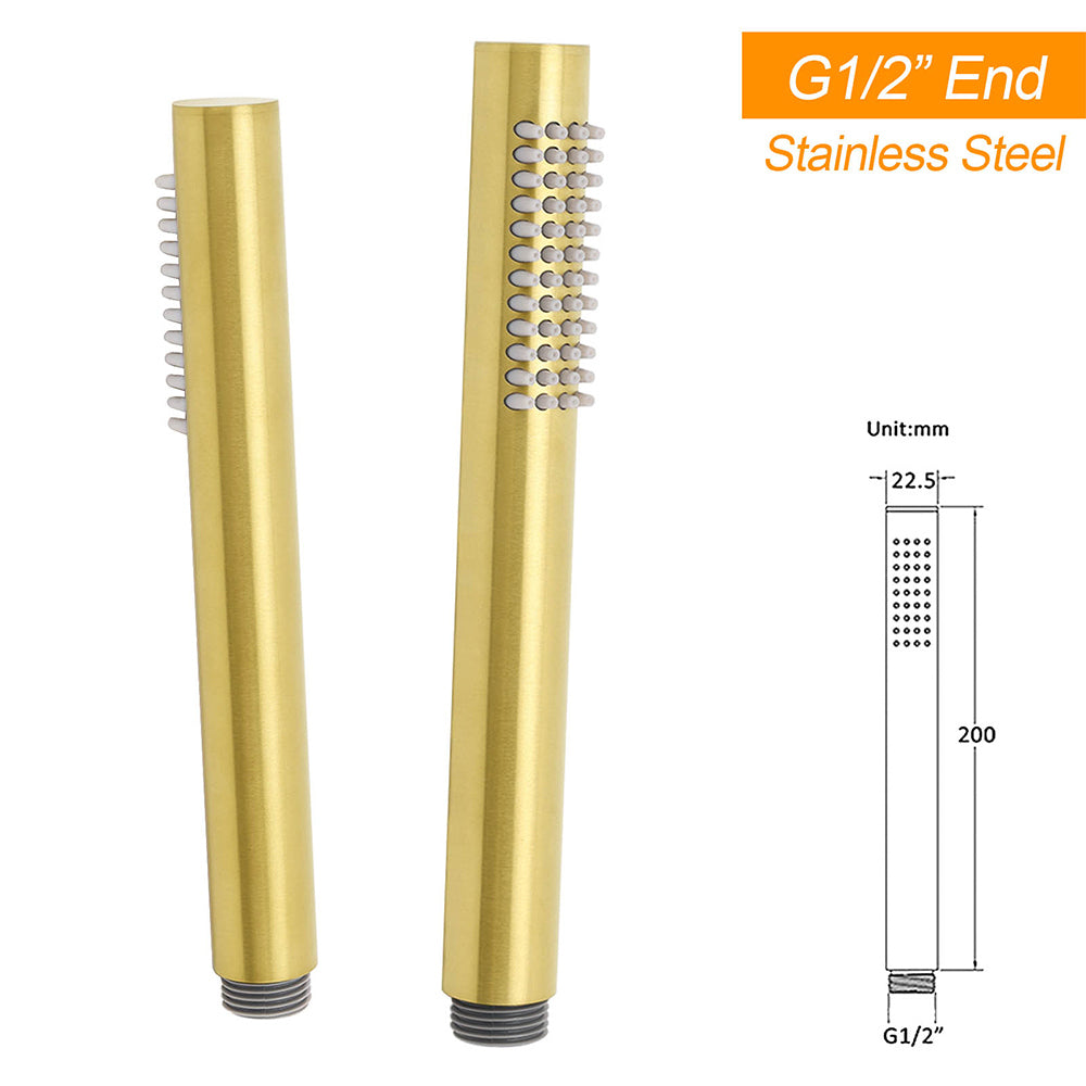 WELS Brushed Gold Round Twin Shower Head Set Diverter Wall Arm Stainless Steel Handheld Rose