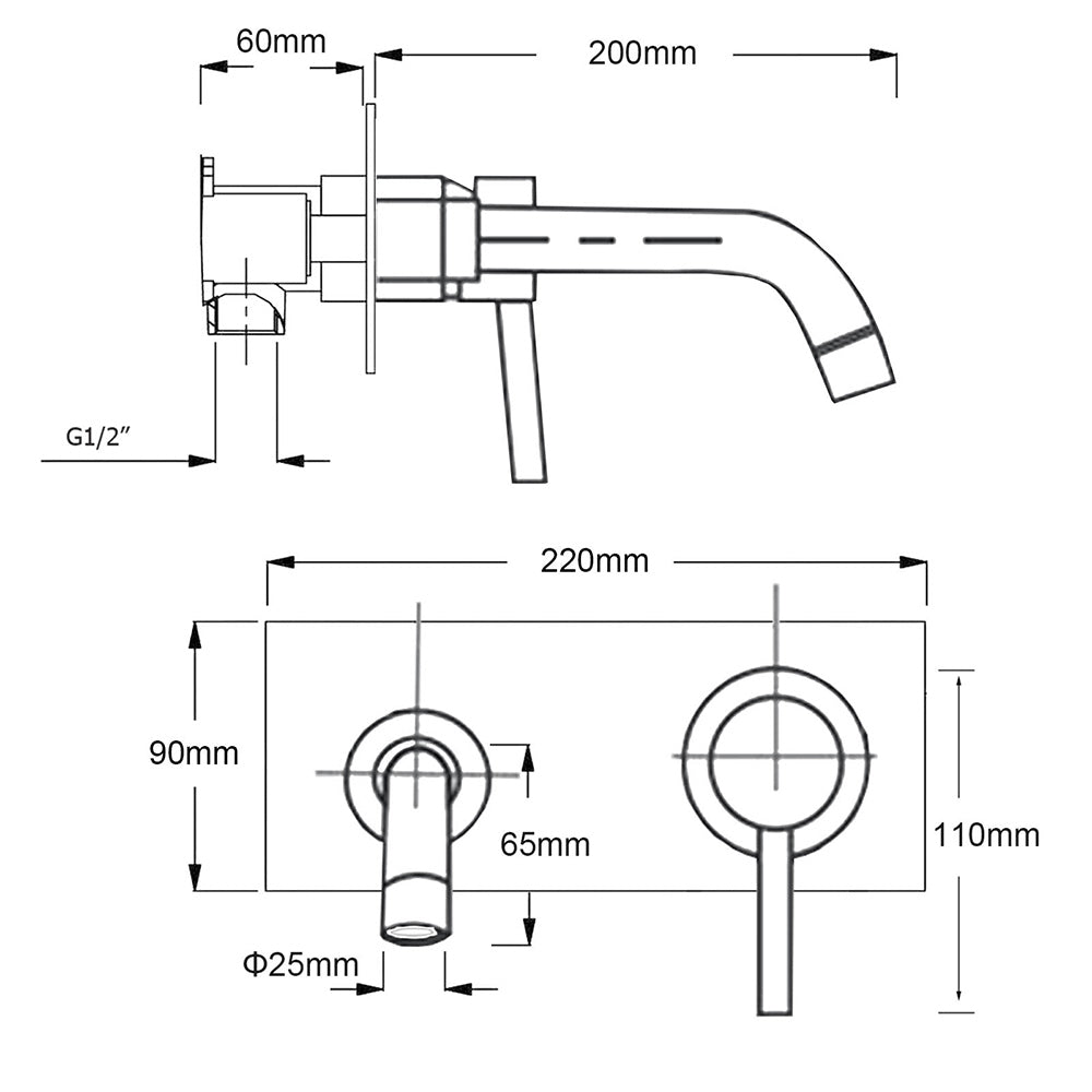 Matt Black Round Basin Mixer Bathtub Wall Mounted Faucet Tap Laundry Spout Set