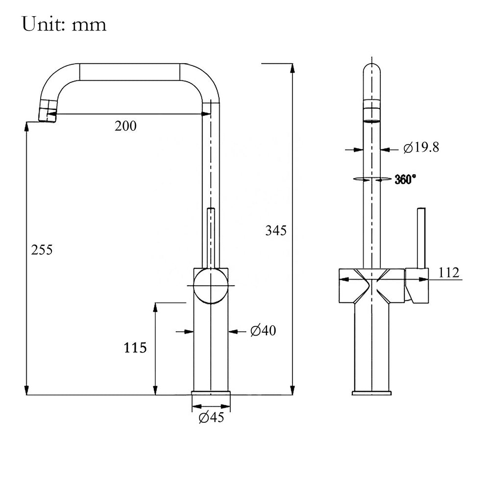 WELS Matt Black SUS Tall Kitchen Laundry 360º Swivel Sink Mixer Faucet Tap Spout