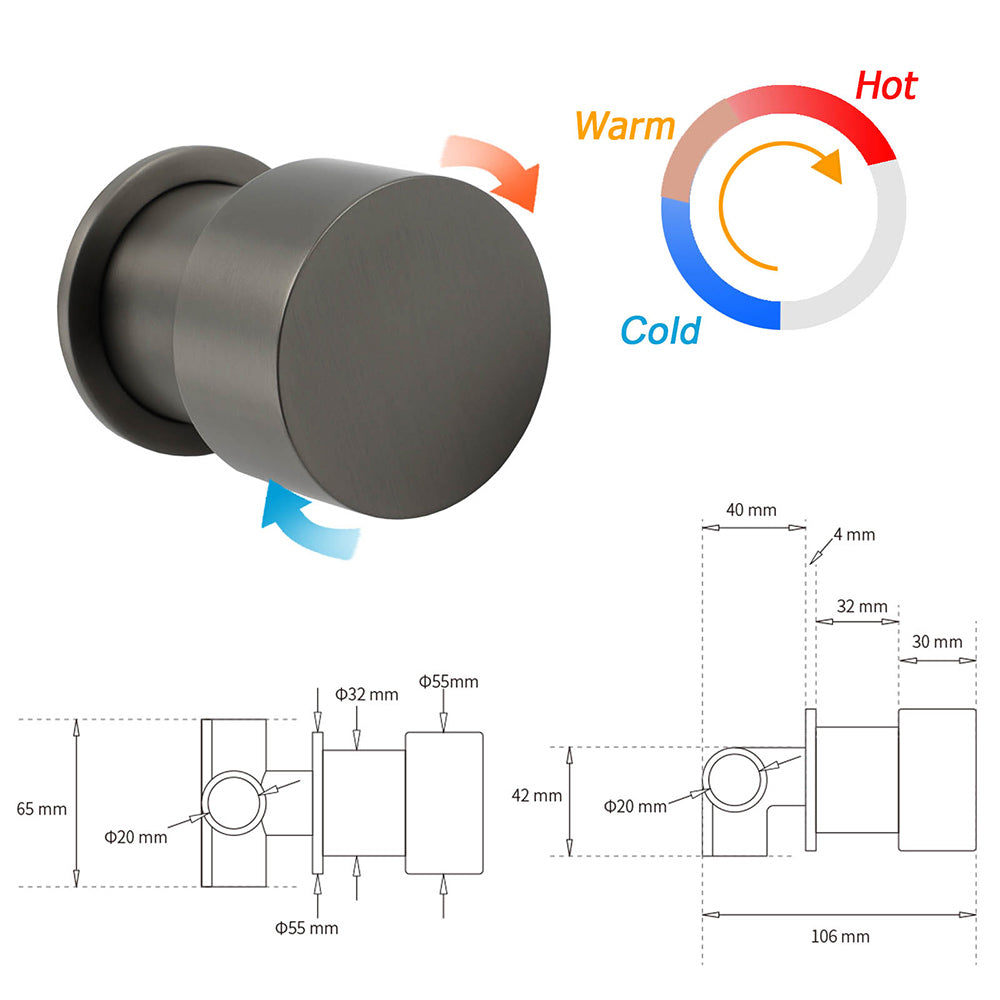 WELS Gun Metal Round 10" Twin Shower Head 3 Modes Handheld Slide Rail Arm Diverter Mixer Set