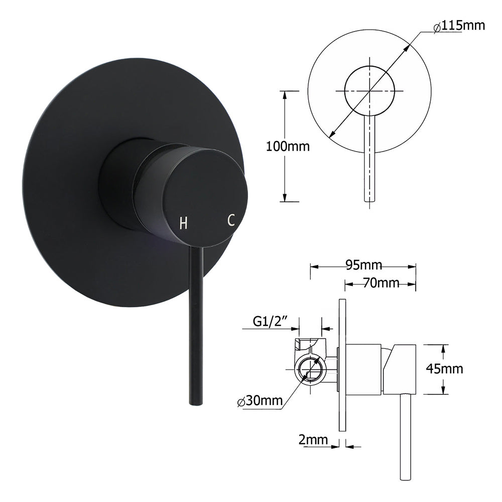 Matt Black 2in1 Round Shower 10" Rainfall Head Metal Handheld Sliding Rail Diverter Mixer Set