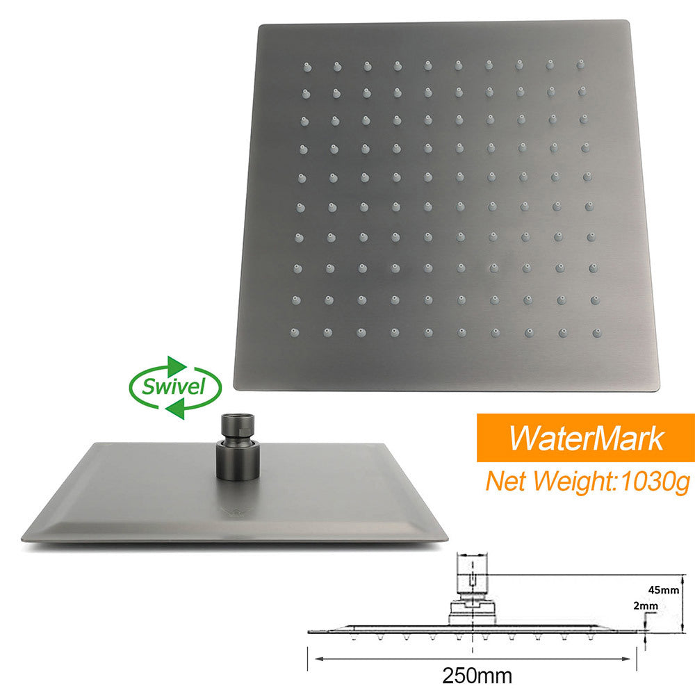 WELS Gun Metal 2in1 Shower Set Square 10" Rain Head Handheld Adjustable Silde Rail Combo