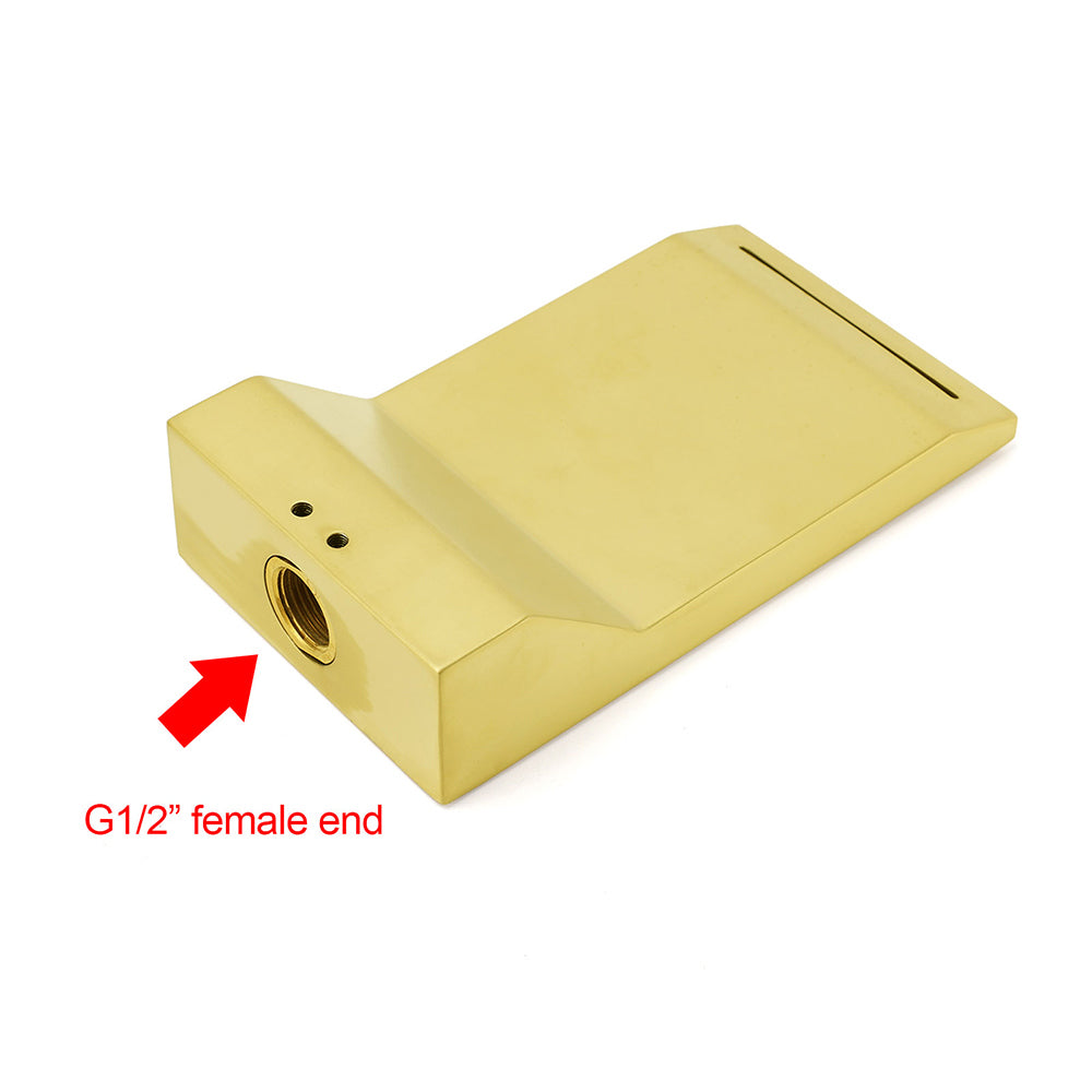 Brushed Gold Square Cubic Shower Bathtub Waterfall Spout Filler Outlet 1/2" End