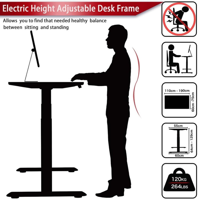 AMZ Electric Height Adjustable Standing Desk 120x60cm Sit Stand Desk Top for Home Office (White Frame + White Desktop)