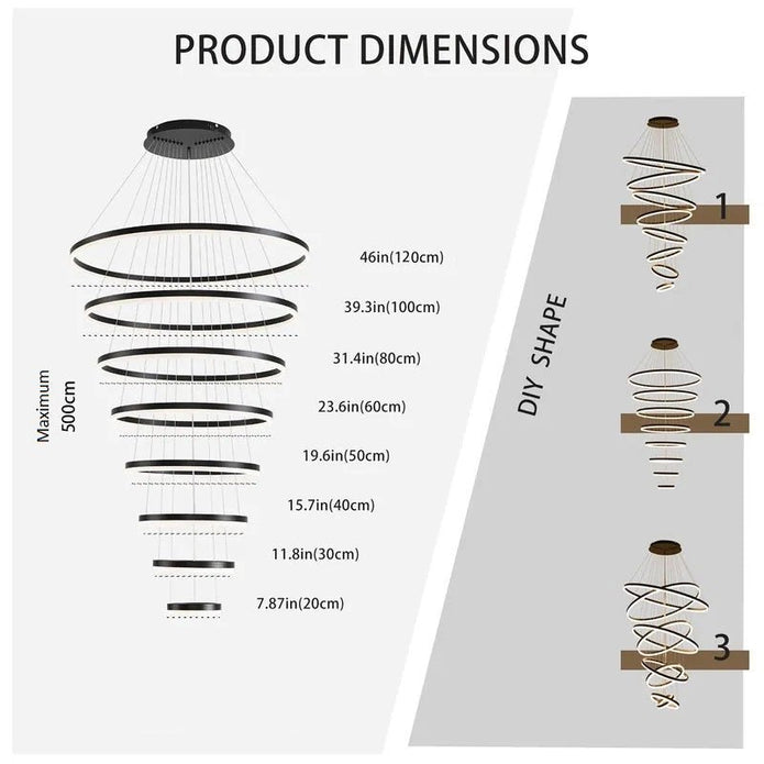 BAMDECOR A18815 Nordic Home Decor Dining Room Pendant lamp lights Ceiling Lamp Hanging Light Chandelier Lamps (8 Rings-Black)