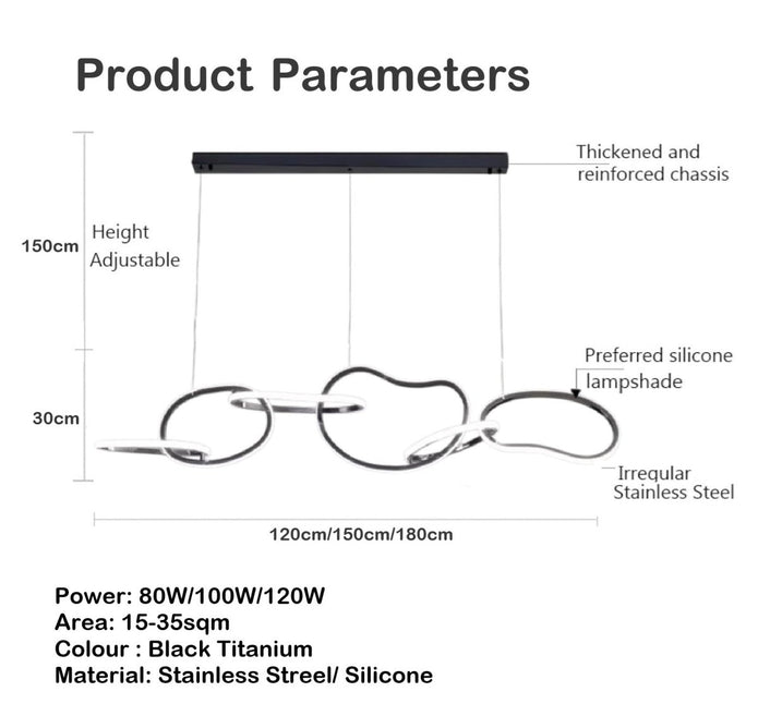 BAMDECOR A24126 Nordic Minimalist LED Pendant Light Adjustable Modern Ring Chandelier for Dining Room and Bar (Black) 1.8 Meters