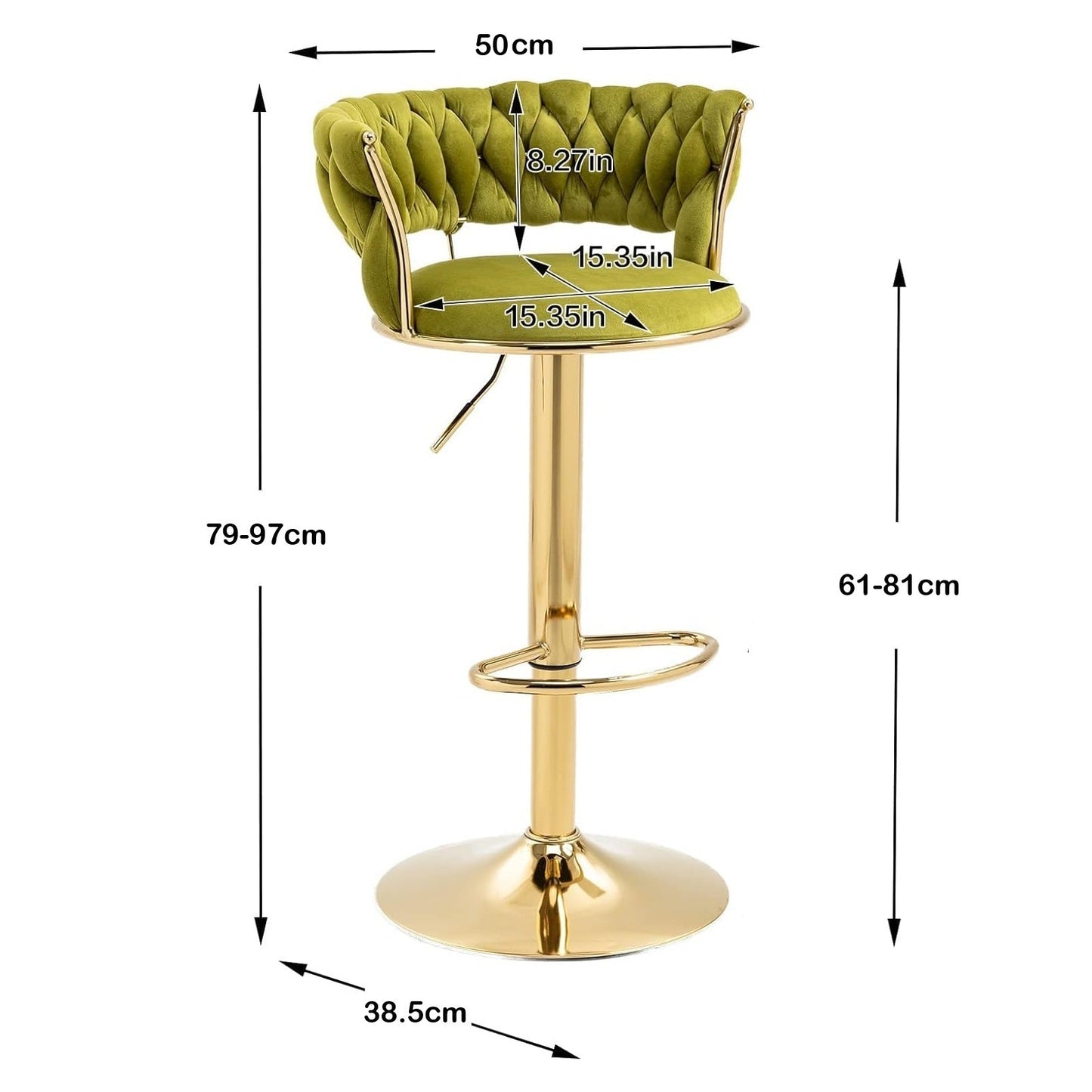 SERENITà 2x Height Adjustable Swivel Bar Stool Velvet Golden Base Barstools Chairs Padded Seat Olive Green