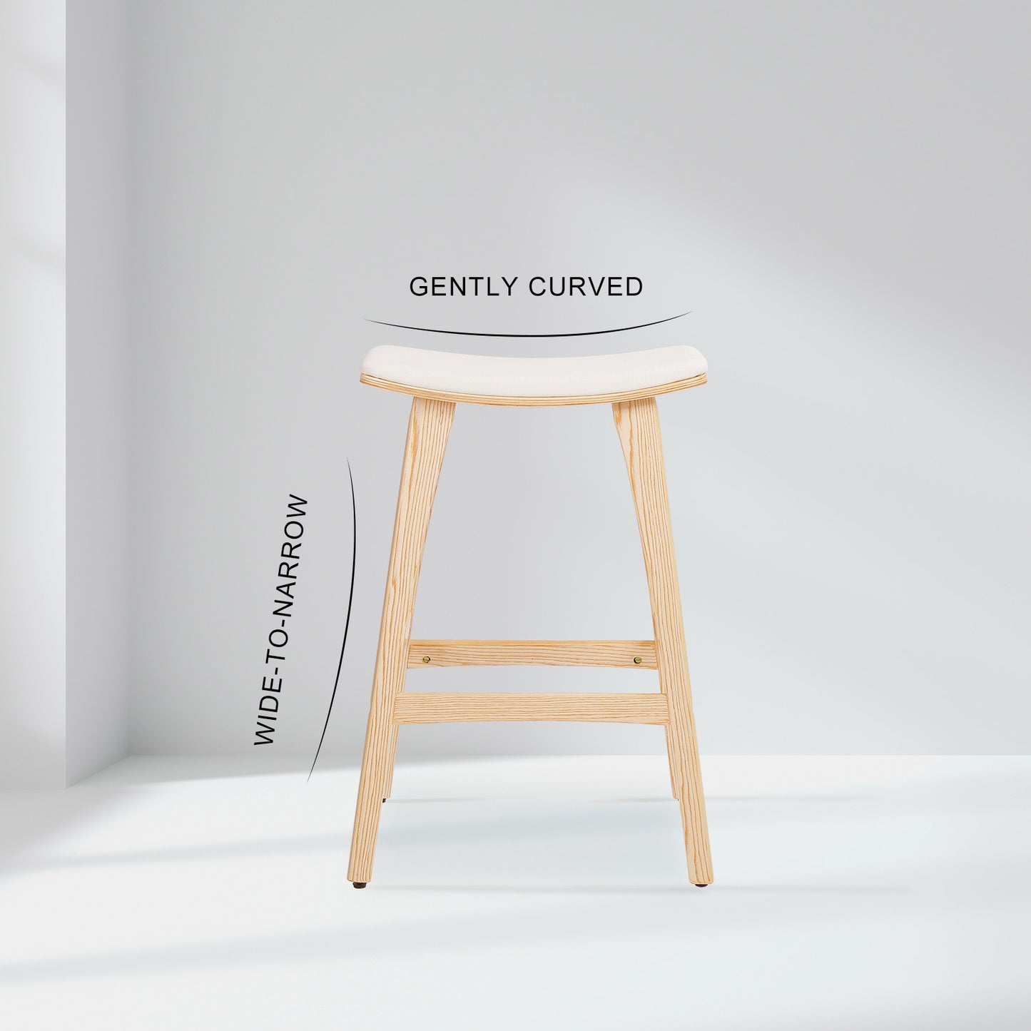 4X Wooden Bar Stool Padded Fabric Dining Chair KANSO 65cm BEIGE