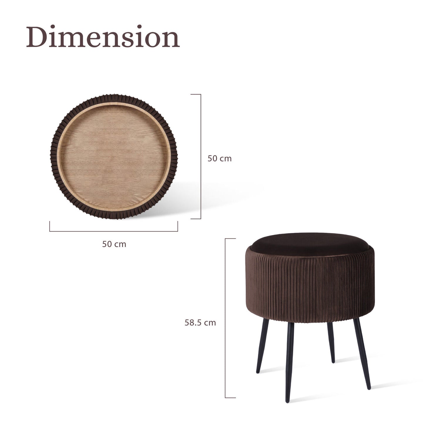 Side Table Storage Ottoman - Velvet Padded Stool Vanity Footstool CLEO BROWN