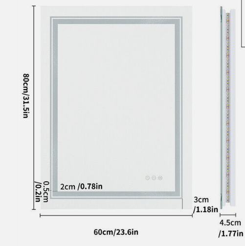 Interior Ave - 60 x 80cm Rectangle Frameless LED Bathroom Mirror
