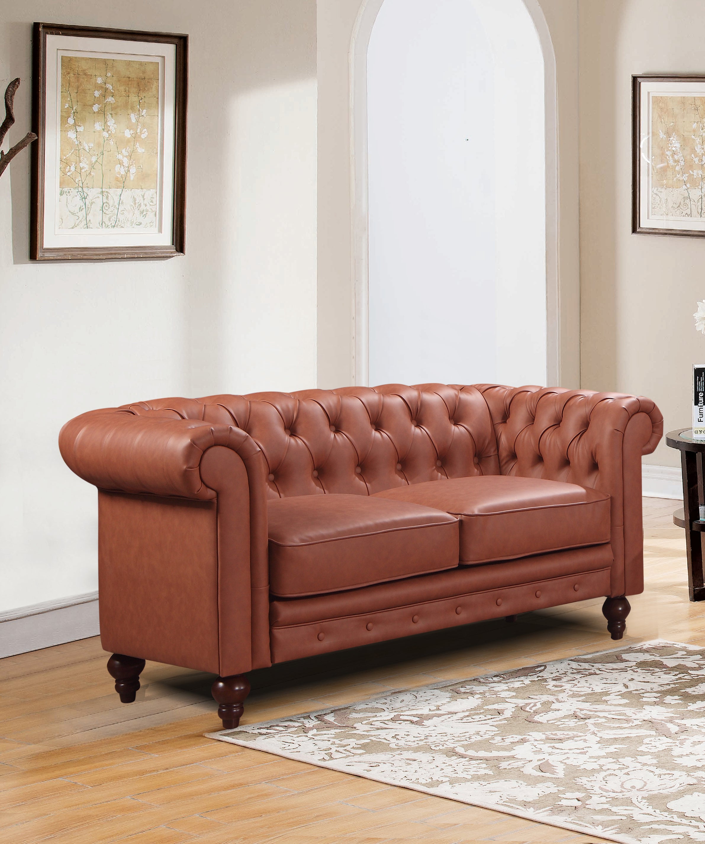 2 Seater Brown Sofa Lounge Button Tufted in Faux Leather – Lumina'NLark