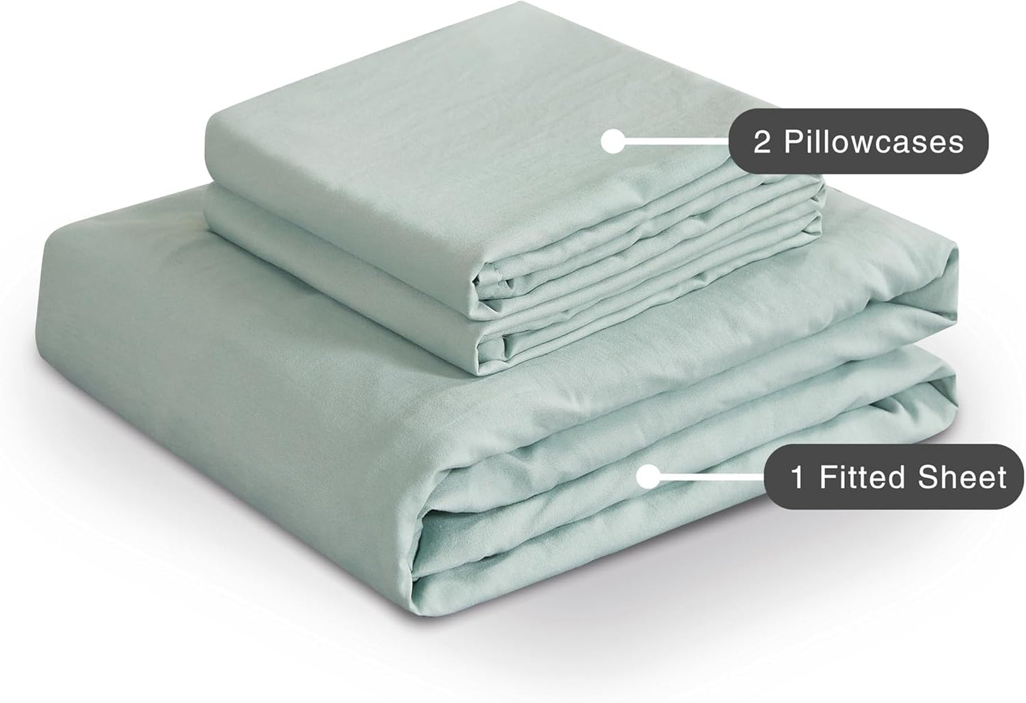 100% Vintage Washed Microfibre Fitted Sheet Set – Ultra Soft & Lightweight All-Season Fitted Sheet with 2 Pillowcases (Sage, Double Size)