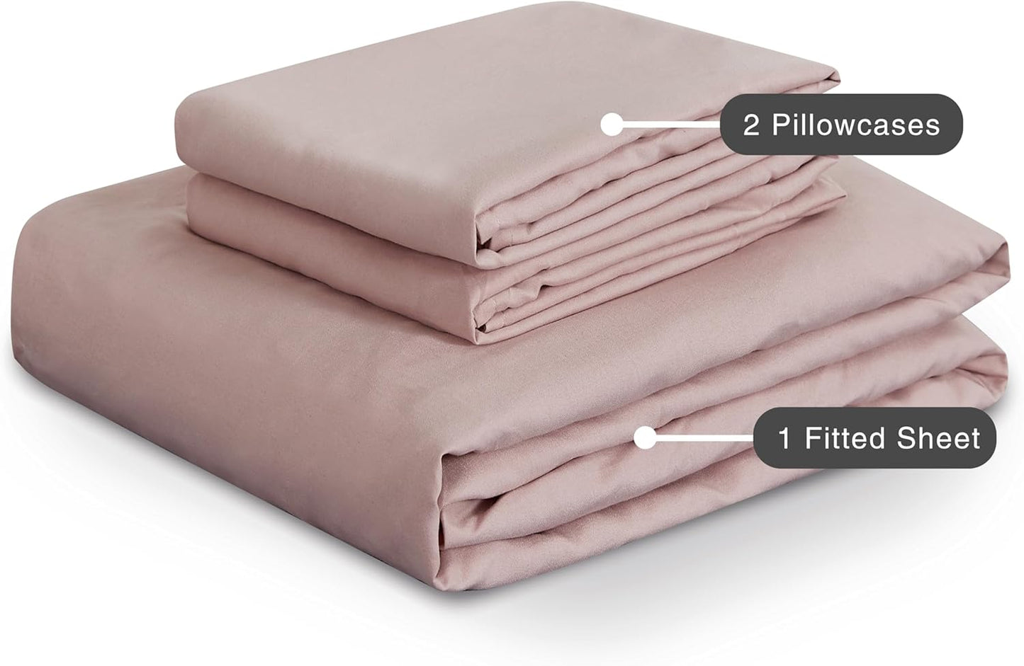 100% Vintage Washed Microfibre Fitted Sheet Set – Ultra Soft & Lightweight All-Season Fitted Sheet with 2 Pillowcases (Pink, Queen Size)