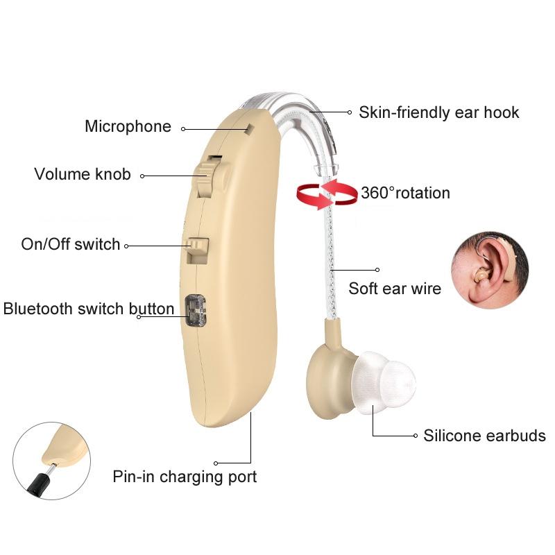 Rechargeable Bluetooth Hearing Aid Amplifier Skin Color