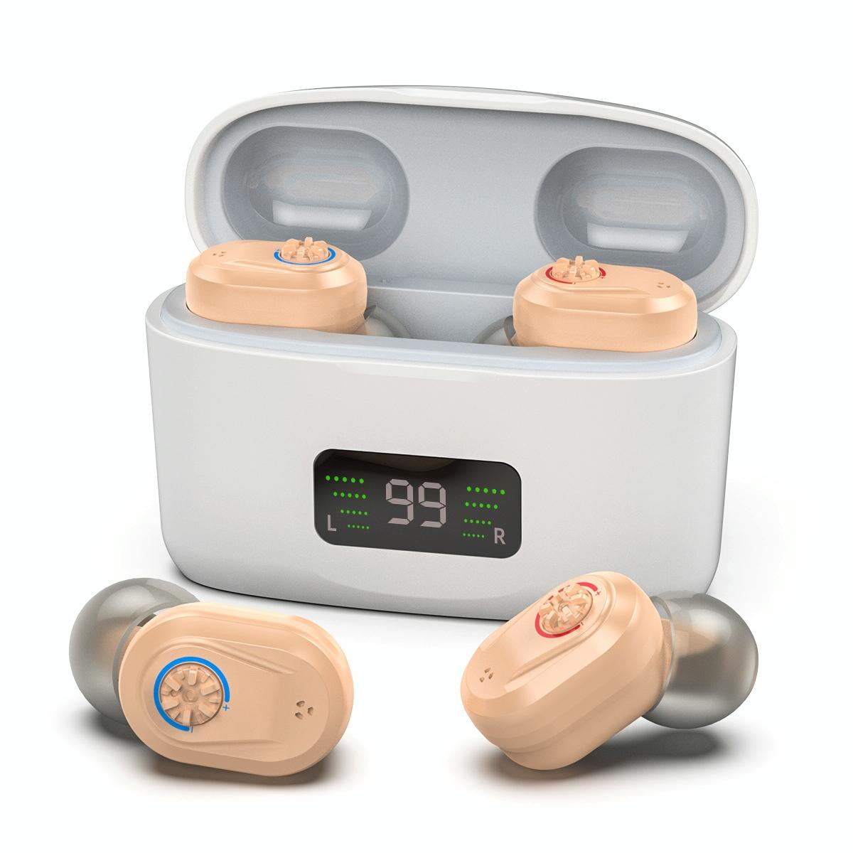 Digital Display In Ear Hearing Aid Earphone - White