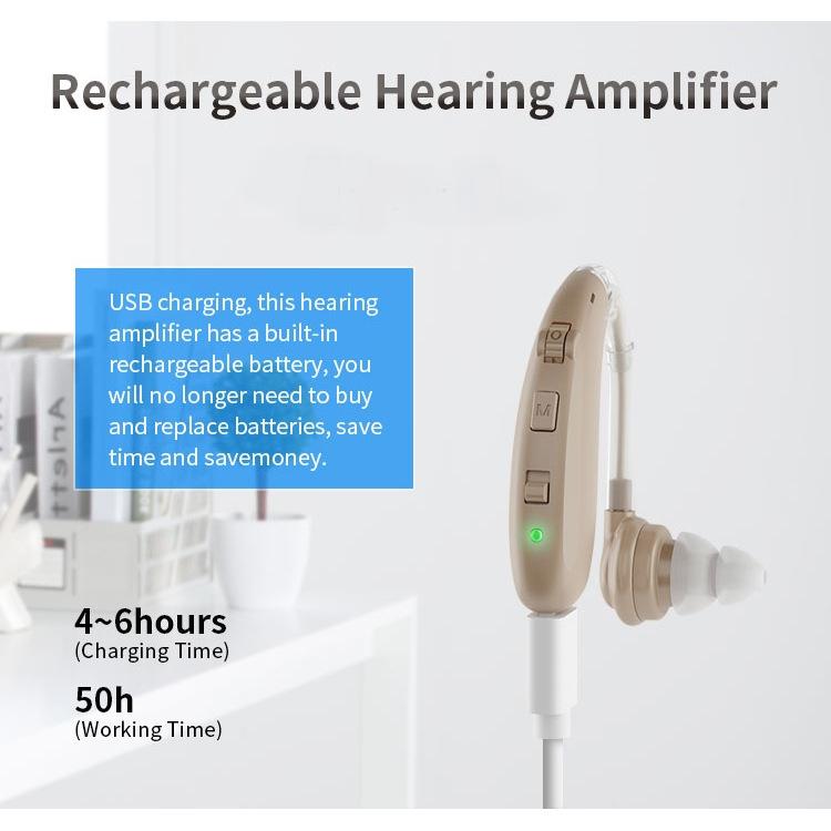 Earhook Hearing Aid With Usb Charging Noise Reduction - Blue