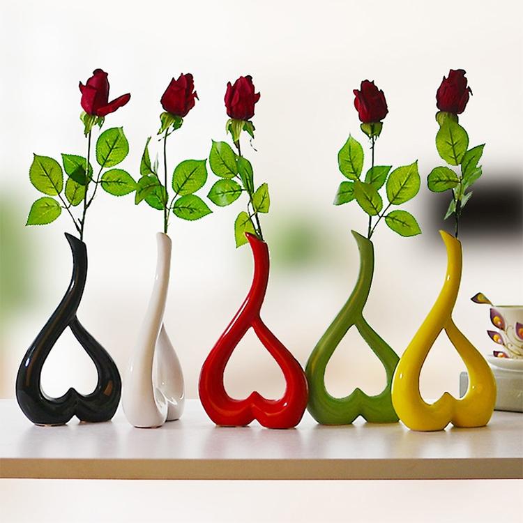 Creative Heart-shaped Ceramic Flower Vase for Home Office or Wedding Decor - Green