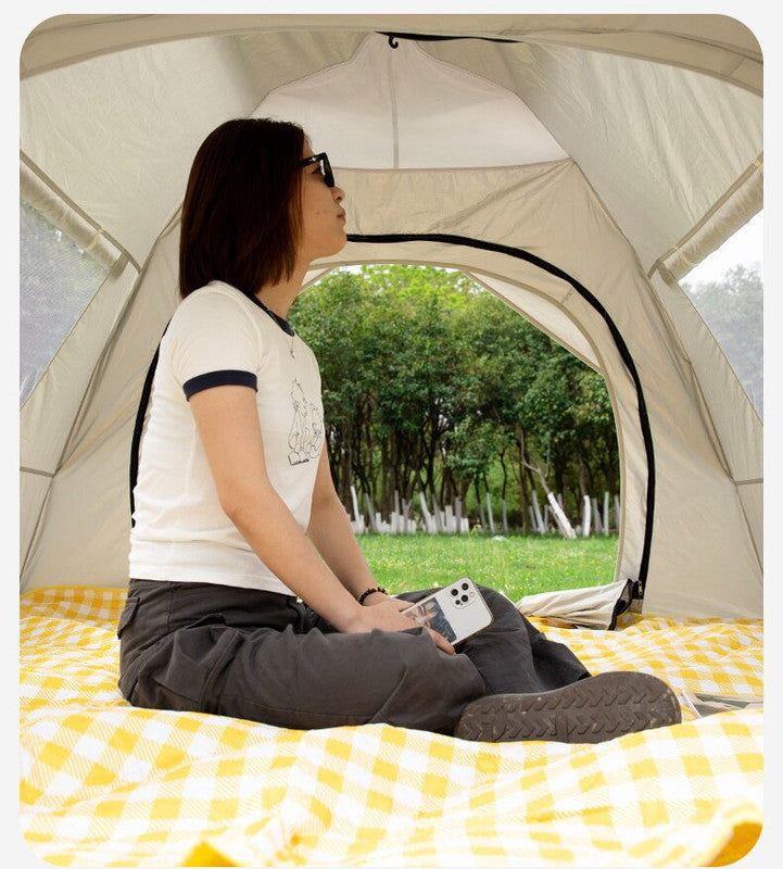 Beige 2 Person Lightweight Camping Tent (200*150*125cm) | UV Protection Silver Coated, Dual Doors & Windows