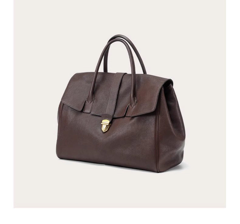 Size XL Brown Elegant Women's Leather Briefcase Tote - Vintage Style Large Capacity Commuter Handbag - Premium Cowhide Leather