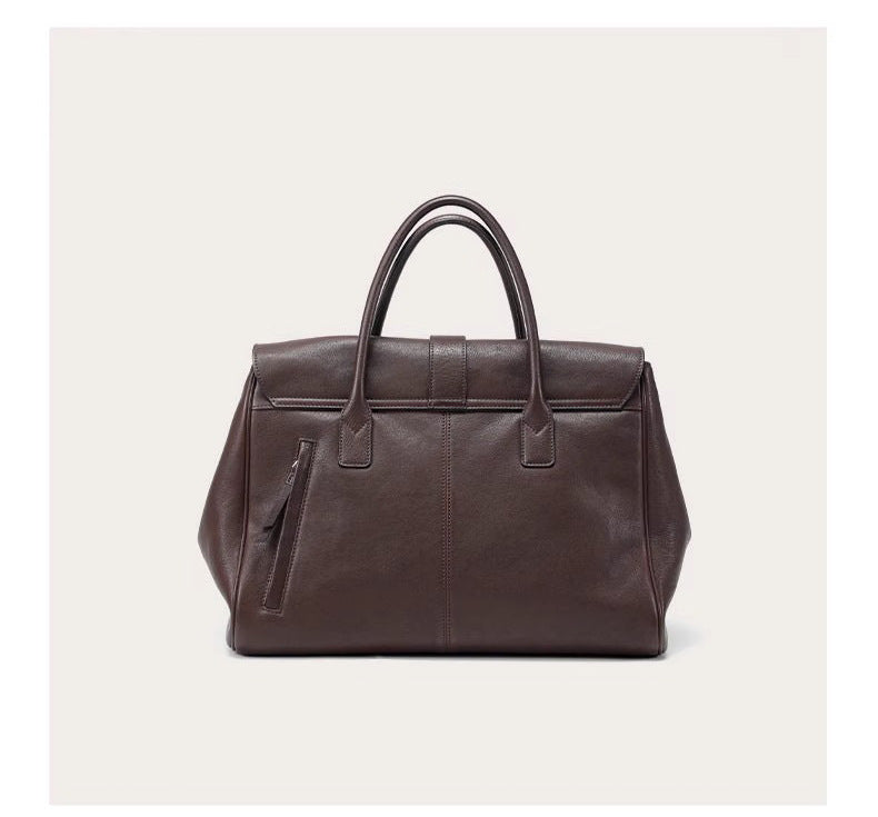 Size XL Brown Elegant Women's Leather Briefcase Tote - Vintage Style Large Capacity Commuter Handbag - Premium Cowhide Leather