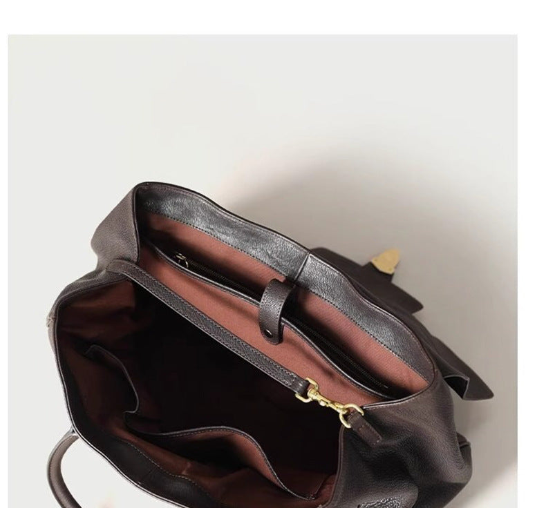 Size XL Brown Elegant Women's Leather Briefcase Tote - Vintage Style Large Capacity Commuter Handbag - Premium Cowhide Leather